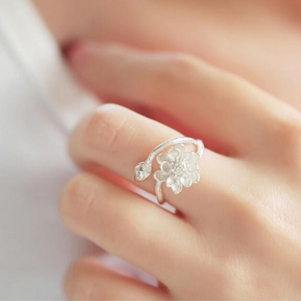 NEW 925 Sterling Silver Lotus Adjustable Ring - Picture 5 of 6